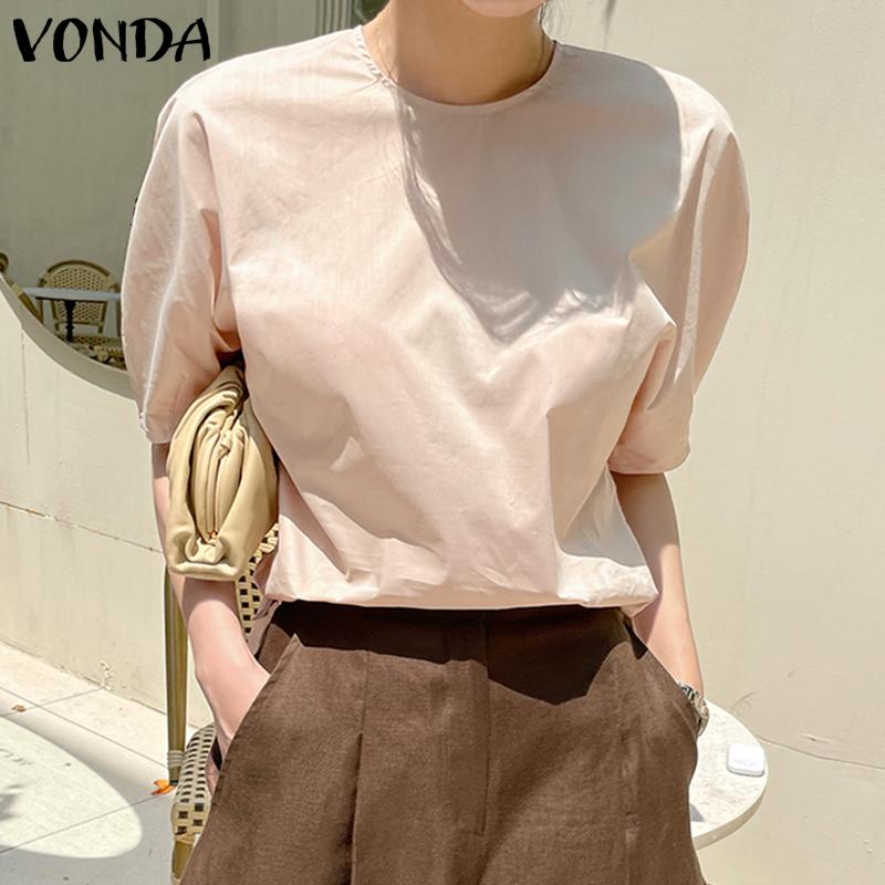 

Летние женские однотонные топы с пышными рукавами VONDA