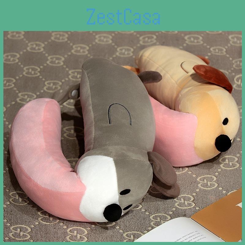 Cartoon Cute Long Tongue Puppy Design Portable Neck Pillow For Travel Rest And
