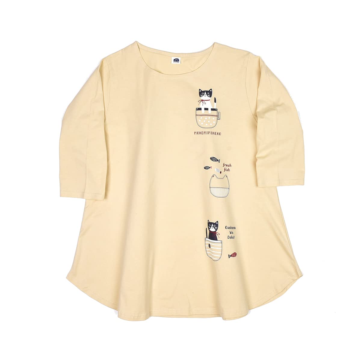

Sleeve with Mokemimi Cat Ears [Kusuguru Japan] 3/4 T-Shirt вершковий