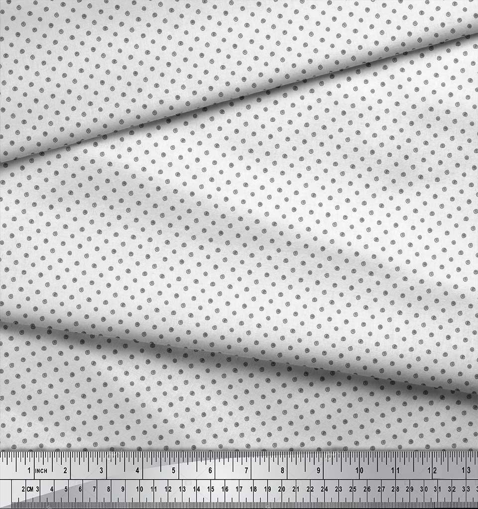 Soimoi White Japan Crepe Satin Fabric Spiral & Stripe Geometric Print Fabric by the Metre 42 Inch