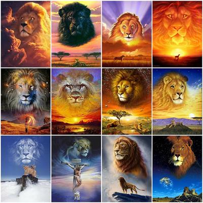 Pittura diamante Leone Completo e rotondo Trapano Punto croce Vendita Diamante Ricamo Animale Mosaico Ricamo Decorazioni per la casa