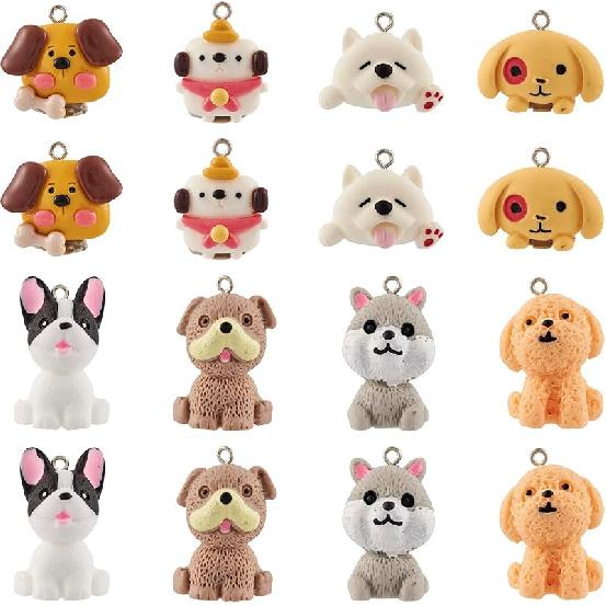 16 Stück Harz Hund Anhänger 3D Niedlich Undurchsichtig Hund Anhänger Süß Cartoon Welpen Tier Hängeanhänger für DIY Halskette Armband Ohrring Schlüsselanhänger
