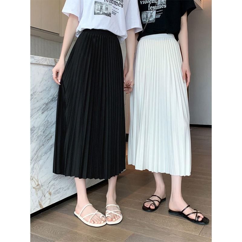 Black Mid Length Pleated Skirt with A Thin, High Waisted and Drooping Feel for Summer The Pleated Mid Length Skirt