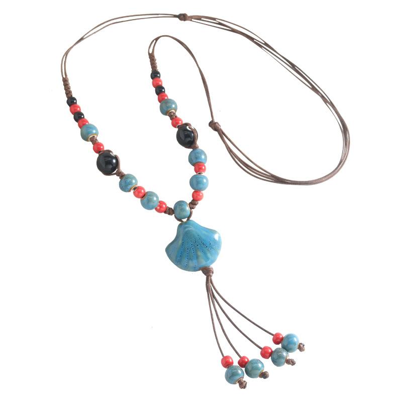 Skořepinový Keramický Přívěsek Náhrdelník Ručně vyráběné Boho Šperky Nastavitelný Řetízek pro Ženy Doplněk