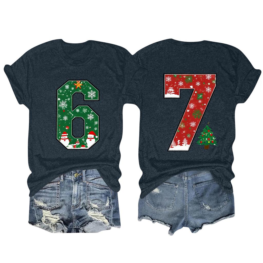 Camiseta de manga corta con cuello redondo y estampado de moda para mujer