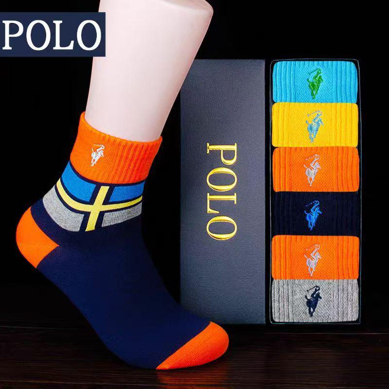 Paul Sports Trendy Mid-Calf Cotton Men's Polo Socks - Versatile Patchwork for All Seasons, Gift Box Included