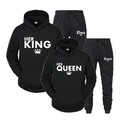 Liebhaber-Outfit, Ihre Königin oder sein KÖNIG, bedruckte Trainingsanzüge, Paar-Hoodies, Anzüge, Kapuzen-Sweatshirt und Jogginghose, zweiteiliges Set S-4XL