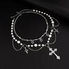 2pc Elegant Crosses Pearls Necklace Versatile Crosses Pendant Pearls Necklace Jewelry for Faithful Fashionistas