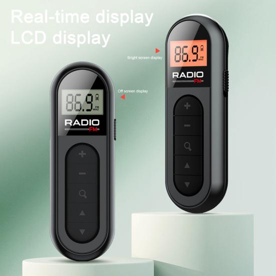 Portable Mini FM Radio Clip Design Clear Signal Low Distortion LCD Display Rechargeable High Sensitivity Mini Radio