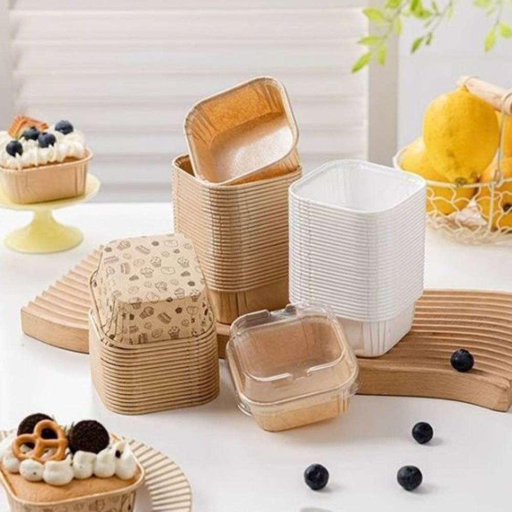 Square Dessert Baking Cup Oil-proof Cupcake Packing Wrappers for 50pcs Fruit Dessert Stall