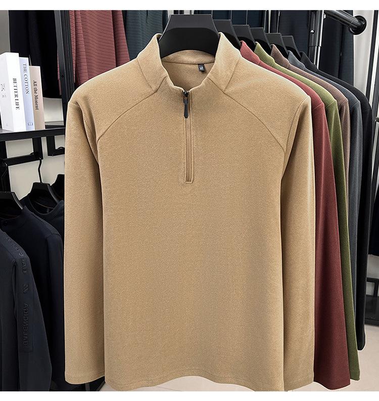 Men's Thick German Velvet Warm Half-Zip Stand Collar Sweatshirt - Solid Color Autumn/Winter