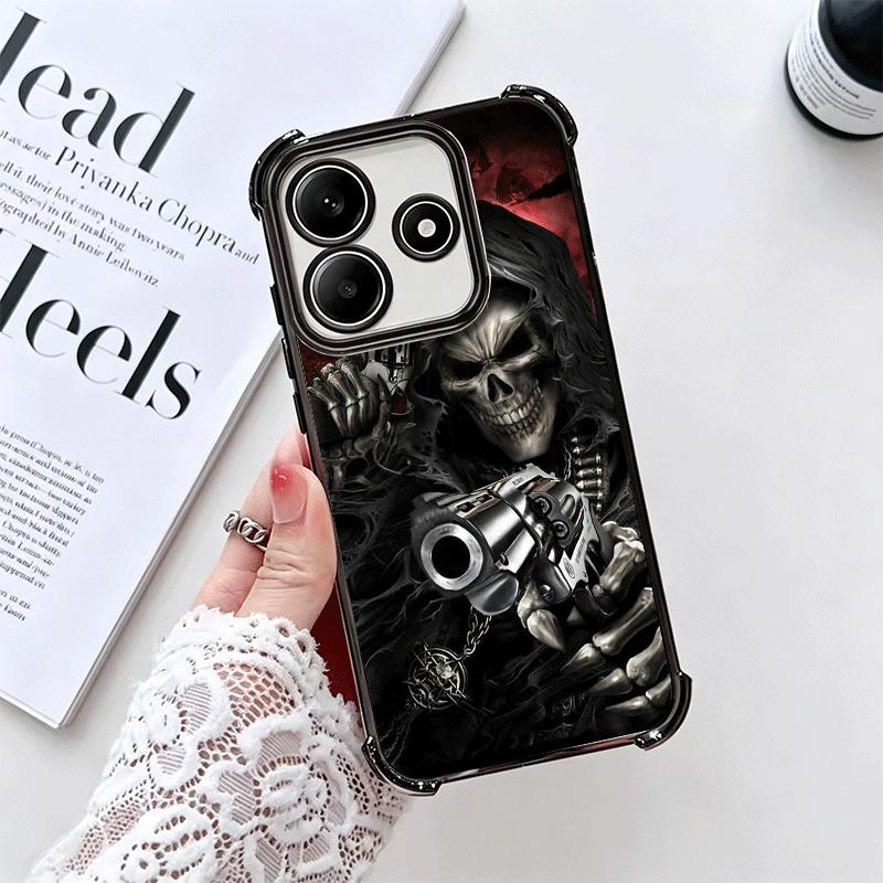 Reaper Skull Skeleton Gun Soft Phone Case For Xiaomi Redmi Note 14 15 Pro Plus 13 12 11S 11T 5G 10 9S 9 Plating Anti-Fall Fundas
