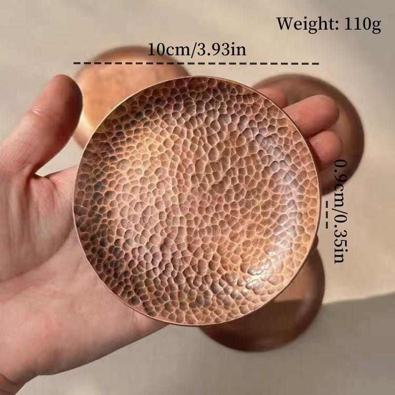 Mini Vintage Red Copper Coffee Cup Tray,Engraving Hammer Texture Home Breakfast Cheese Tableware,Snack Disc Table Decoration