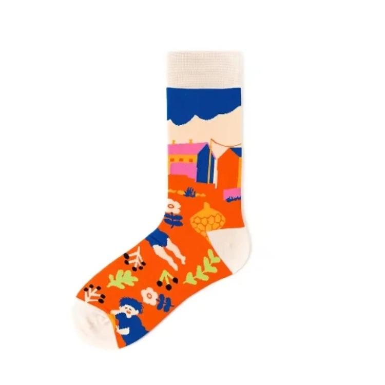 

Хлопок гребенной пряжи новый ретро маяк японские носки приливные мужские и женские вышитые носки средней длины EU37-44