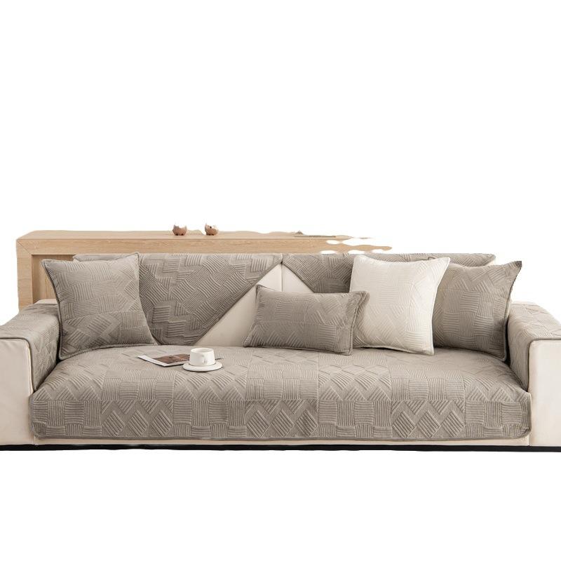 Sofa Cushion Solid Color Plush Sofa Cover All-Inclusive Quilted Thickened Seat Cushion Cover  New Light Luxury Cover