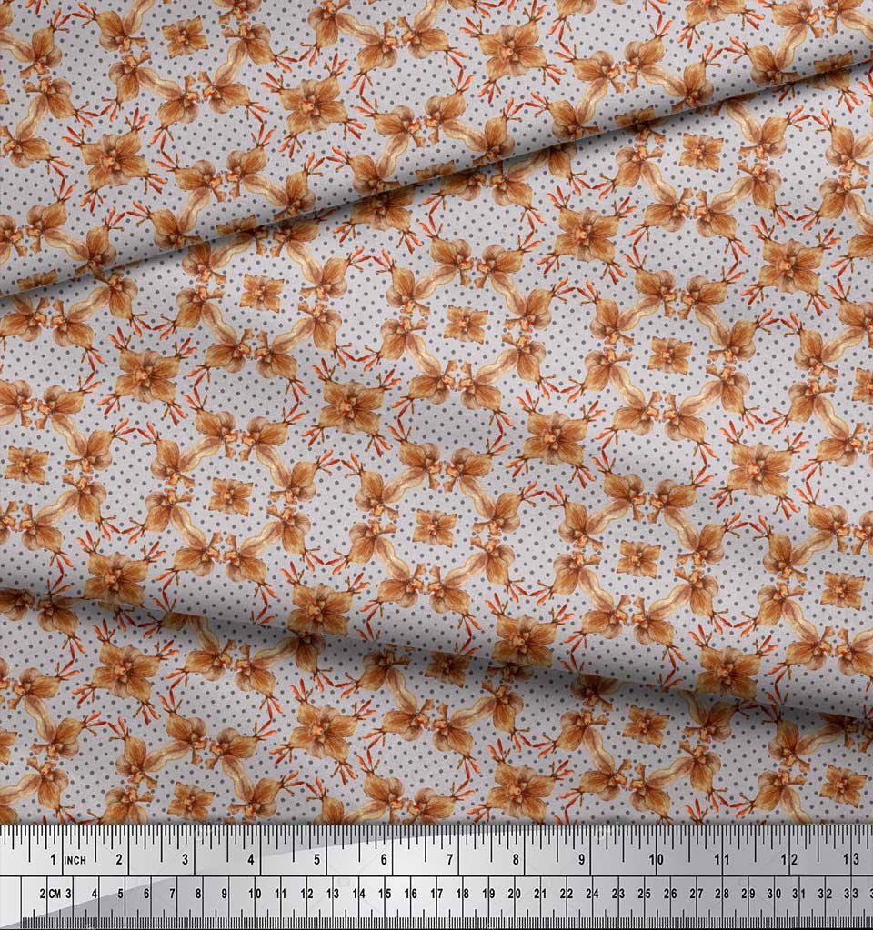 Soimoi Grey Japan Crepe Satin Fabric Dot & Floral Print Sewing Fabric metre 42 Inch