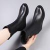 Fashion Black Rhinestone Leather Middle Heel Mid Calf Shoes Woman Autumn Winter Fleece-Lined Fashion 2025 Hot Half High Boots for Women