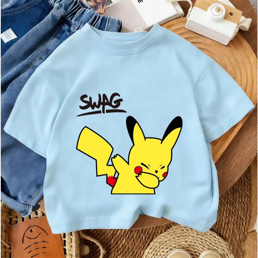 Children Fashion Street Tee Pikachu Cute Cartoon Print For Boys Girls Summer Casual Comfort Wear 3-14 Years