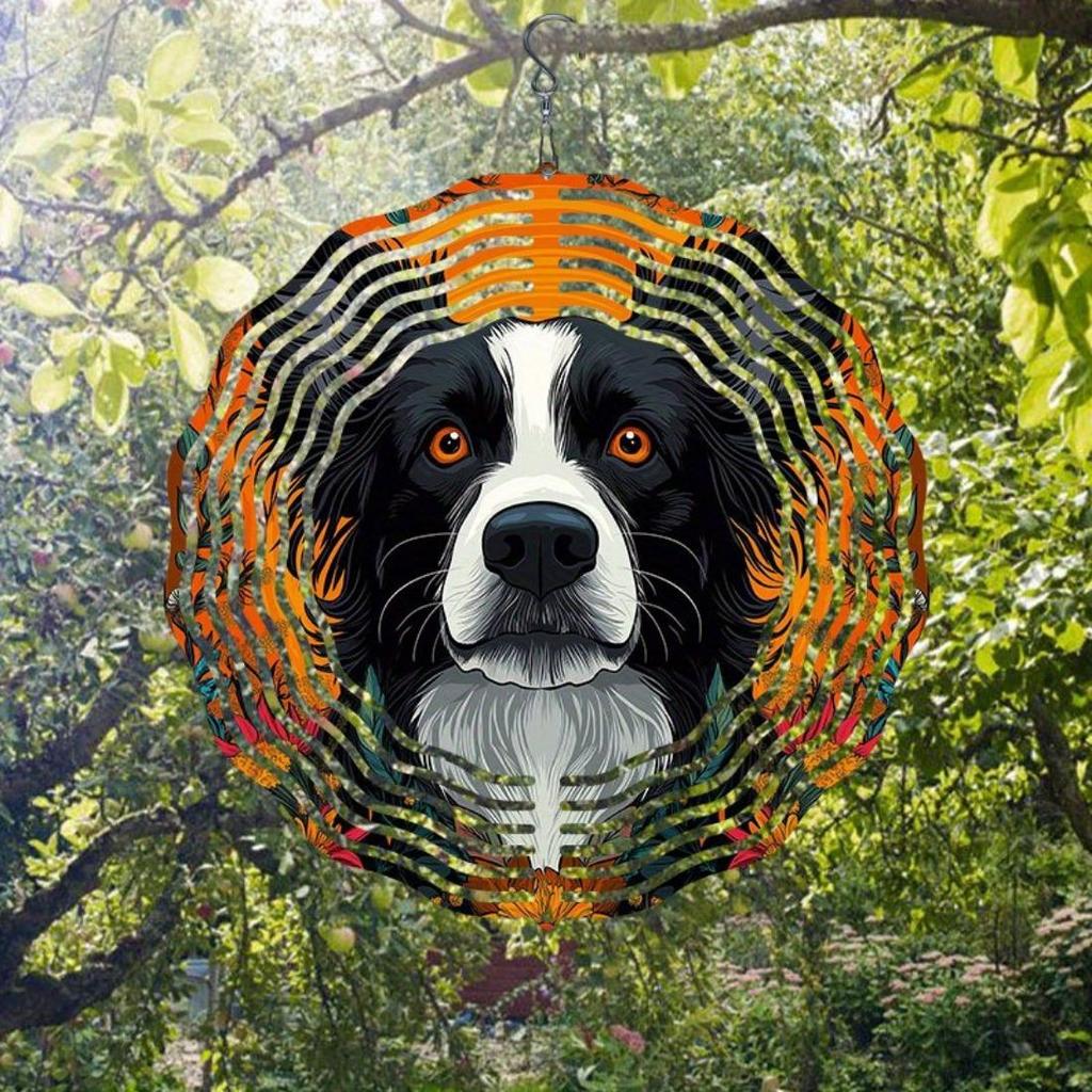 Open-1pc Garden Edge Shepherd Pattern 2D Mandala Wind Chime - Rotating Art Decor, Suitable for Gardens, Courtyards and Home Decoration