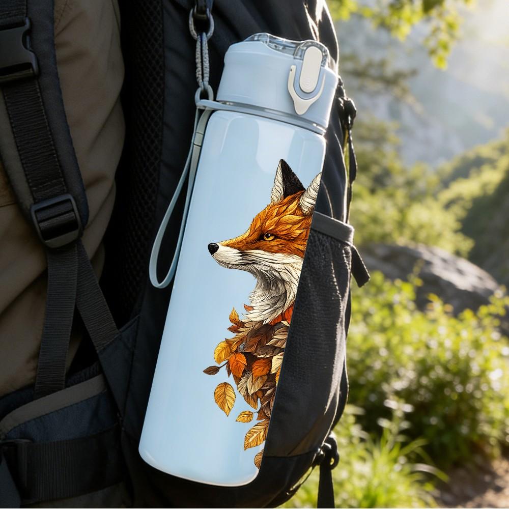 1PC Autumn Leaf Fox Animal Print 750ml Color Plastic Sports Water Bottle Leakproof Flip Straw Lid Suitable for Sports Office Home Use