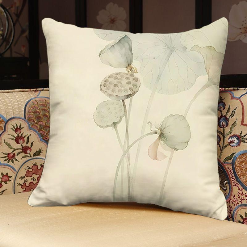 "Elegant Lotus Floral Throw Pillow Covers - Traditional Chinese Style Cushion Cases for Home Decor"