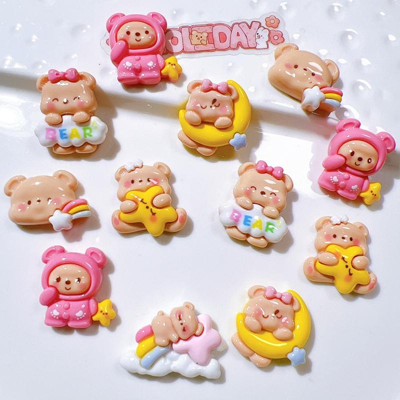 10Pcs New Kawaii Cartoon Animal Good Night Little Bear Series Resin Scrapbook Diy Jewelry Children Gift Hairpin Accessories A83