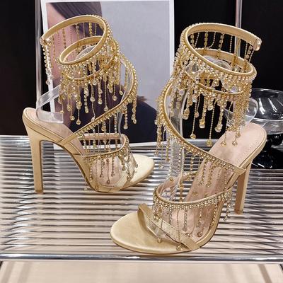 Fashion Luxury Brand Women's Shoes Summer Rhinestone Women's Sandals High-quality Fashion Stiletto High Heels Wrap Strap Peep Toe Shoes