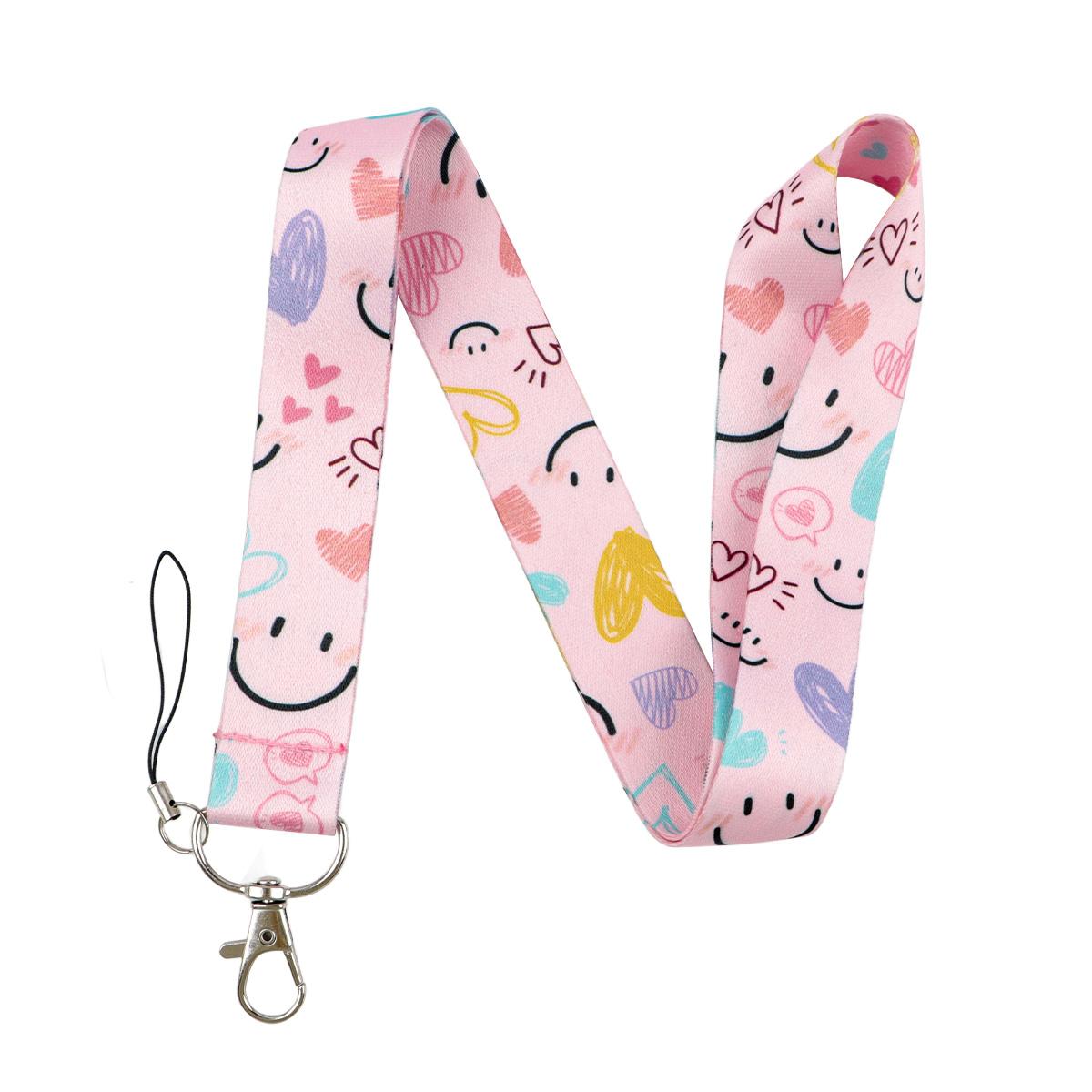 

Cute Black Cat Lanyards Neck Strap Pink Smile Face Love Mobile Phone Rope Credit Card Cover Card Sleeve Fashion Accessories Gift