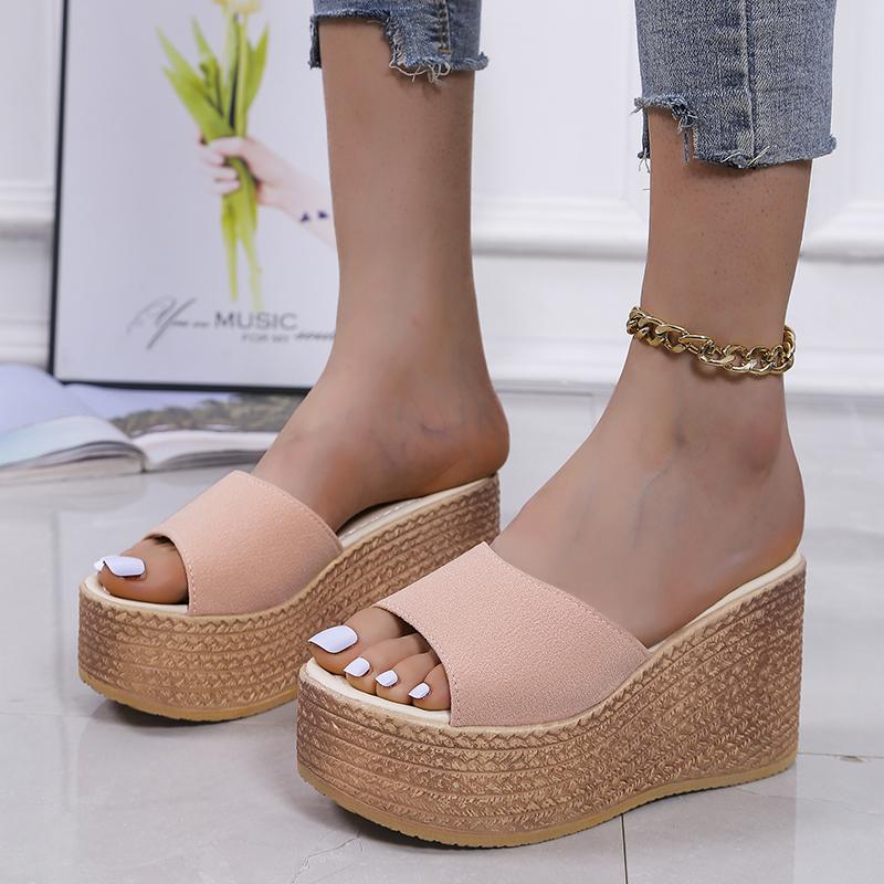 Damen Bequeme Plateau-Sandalen mit offenem Zehenbereich, High Heels, lässige Slipper, strapazierfähige Keilabsatz-Pantoletten, Slides