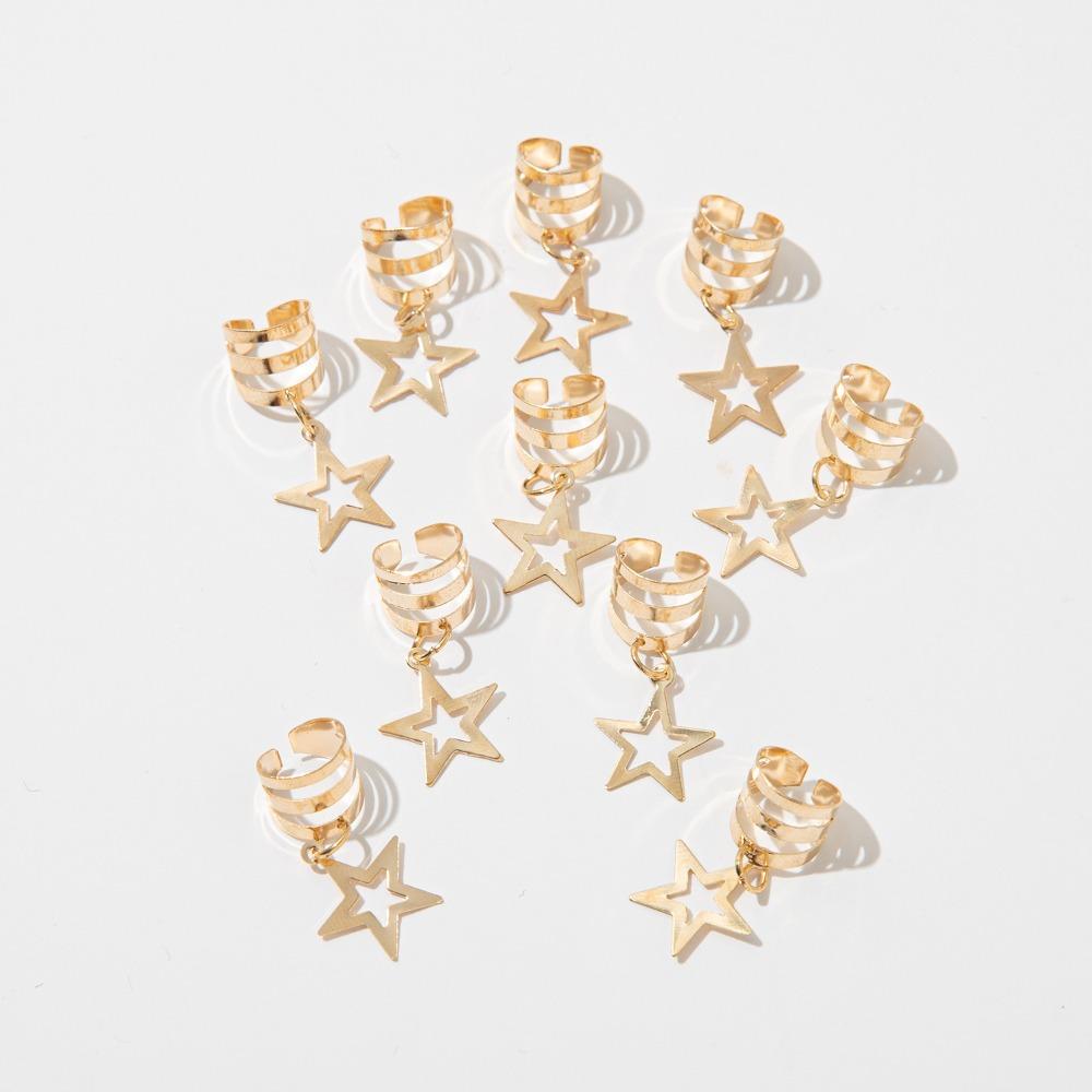 10pcs Star Shape Hollow Out Hair Ring Hair Braiding Hair Braid Tubes Dreadlocks Beads Decor