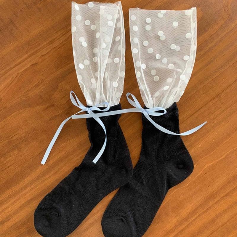 Womens Calf Socks, Sweet Girl Lace Ruffle Knee Socks Fashion Ladies Girl Princess Mesh Patchwork Socks Stockings