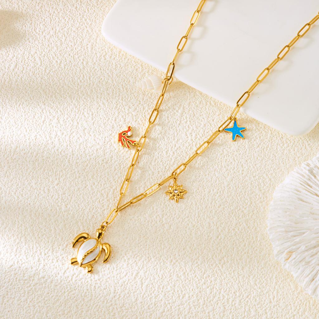 Fashion Stainless Steel Metal Conch Necklaces for Women Cute Shell Tassel Ceramic Fish Necklaces Party Daily Jewelry Gifts