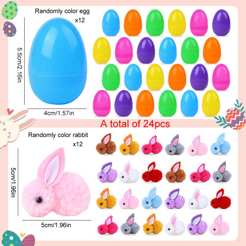 24/48pcs Easter Egg and Plush Bunny Set Kids Surprise Gift Basket Filler Egg Hunt Game Supplies Birthday Party Favors Decoration