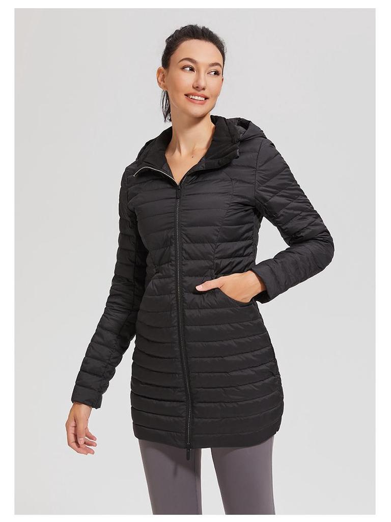 Lulu Women's Mid-Length Sporty Down Jacket: Windproof, Warm, Hooded, Zip Waist, Slimming Lightweight Coat for Autumn and Winter