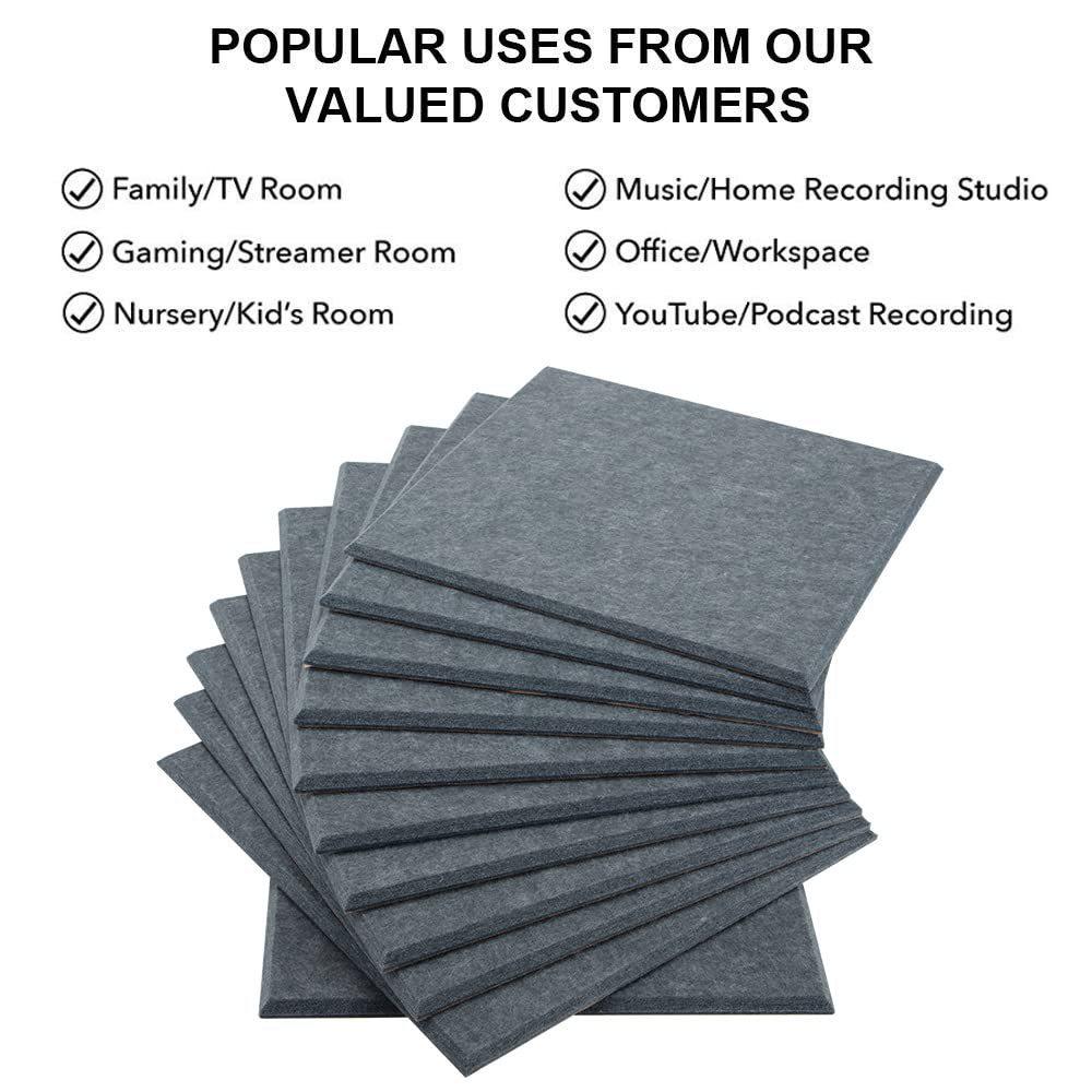 Self-Adhesive Acoustic Wall Panels, 12-Pack - Ideal for Home Studios and Offices