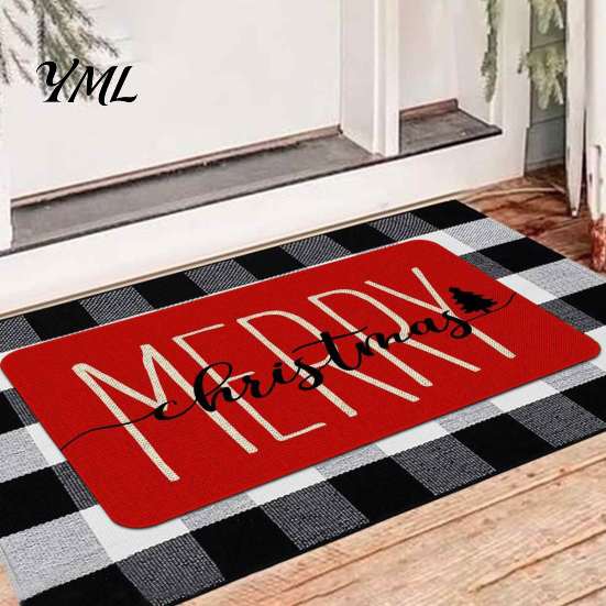 Christmas Bathroom Door Rug Mat, Festive Entrance Rug, 35" x 24" Non-Slip Washable Indoor Floor Mat Welcome Water Absorbent for Kitchen Holiday