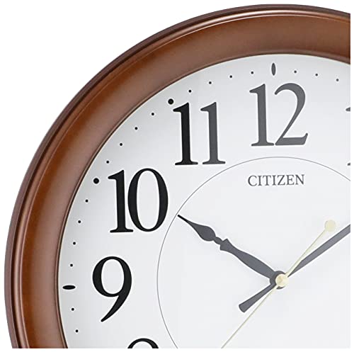 RHYTHM Citizen Wall Clock, Radio-Controlled, Analog, Continuous Second Hand, Brown Wood (Semi-Gloss Finish), CITIZEN 8MY514-006