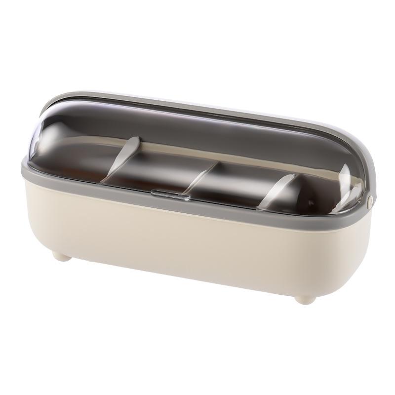 Dispensador de condimentos con tapa transparente, caja de almacenamiento de cuatro rejillas para cocina sencilla, juego de tarros para condimentos a prueba de polvo, caja para palillos