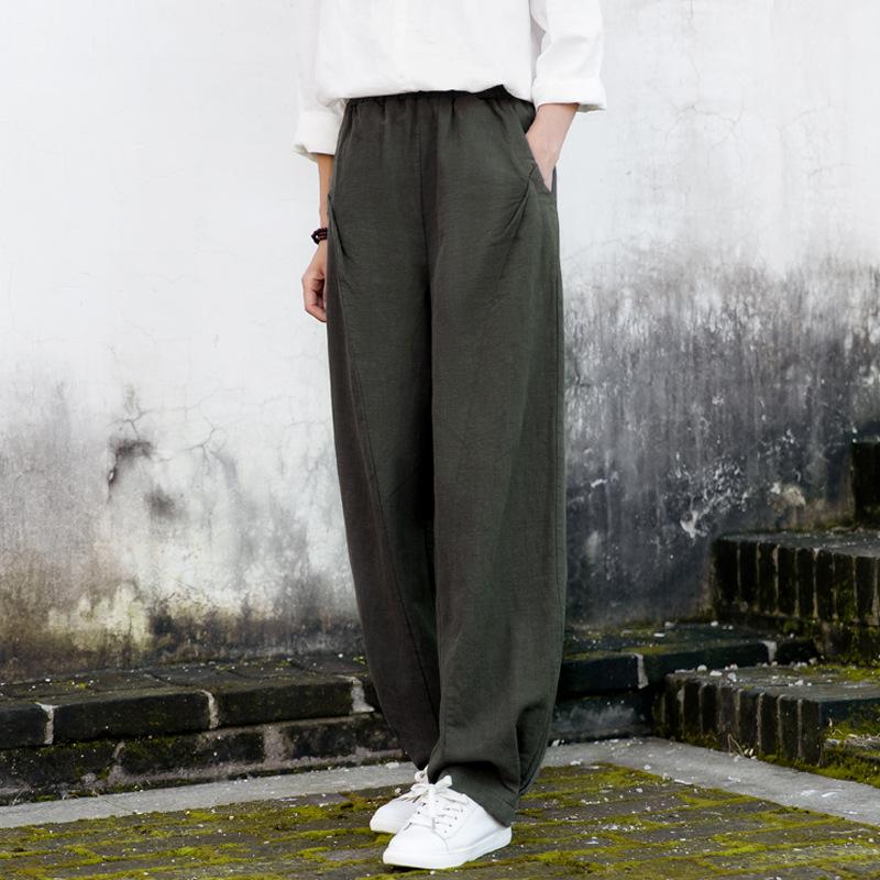Spring Cotton and Linen Women's Literature and Art Ramie Sand Wash Stitching Casual Trousers Women's All-match Thin Linen Bloomers