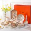 Kamelien Keramikgeschirr, Teller, Haushalts-Geschenkbox-Set, Hochwertige Einweihungsgeschenke, Geschirr, Löffel und Essstäbchen Kombi-Tafelgeschirr
