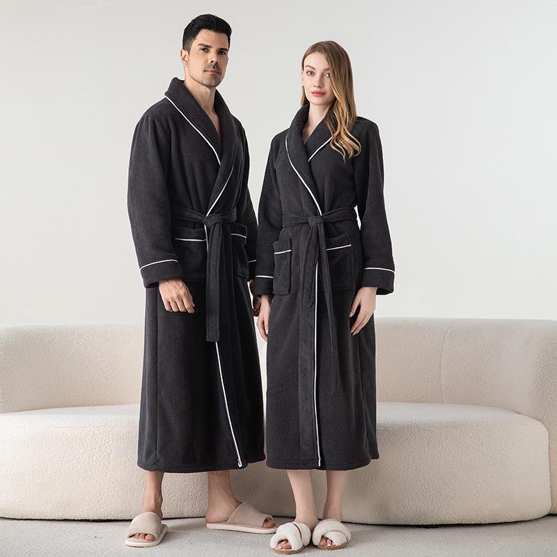 Velvet & Fleece Couple Pajamas: Unisex Long Bathrobe for Autumn/Winter