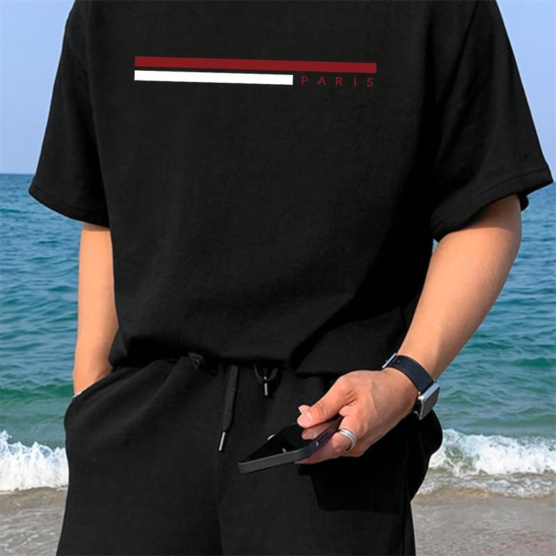 Simple Fashion Striped Letters Pattern T Shirts For Men Summer Trend Short Sleeve 3D Printed Tshirts Loose Streetwear Tees Tops