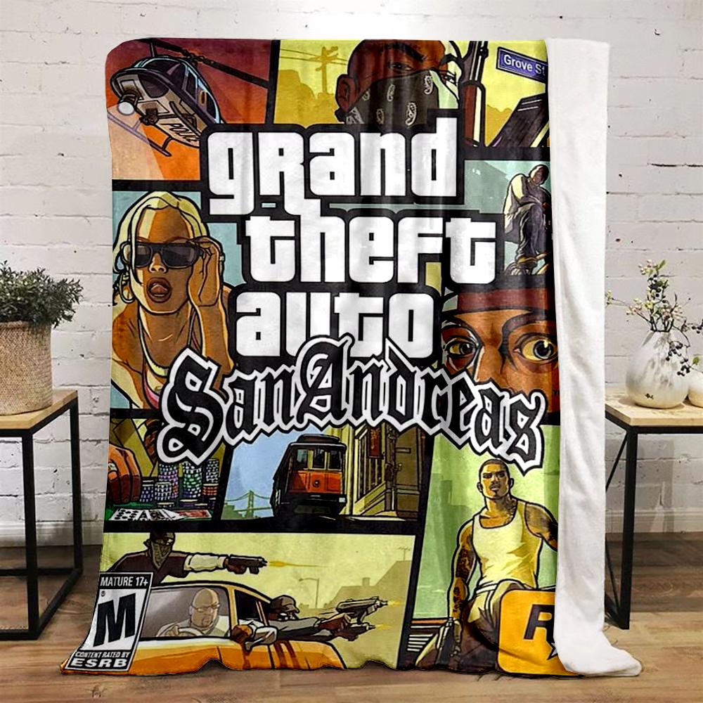 Grand Theft Auto San Andreas Game Art Warm Blanket Flannel Blanket for Bedroom, Living Room, Sofa, and Nap Sofas
