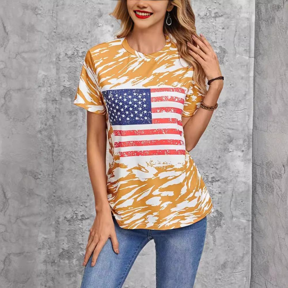 Flag Pattern 3D Digital Printing Women's Fashionable Round Neck Short Sleeved T-shirt