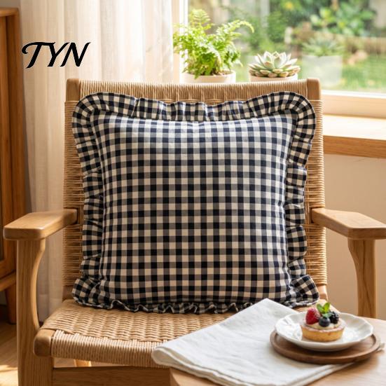 Federe Minimaliste Moderne per Cuscini, Copricuscino Ruffle, Fodera a Quadri in Cotone con Bordo Arricciato, 18x18 Pollici Accessori per la Casa del Soggiorno 20x12