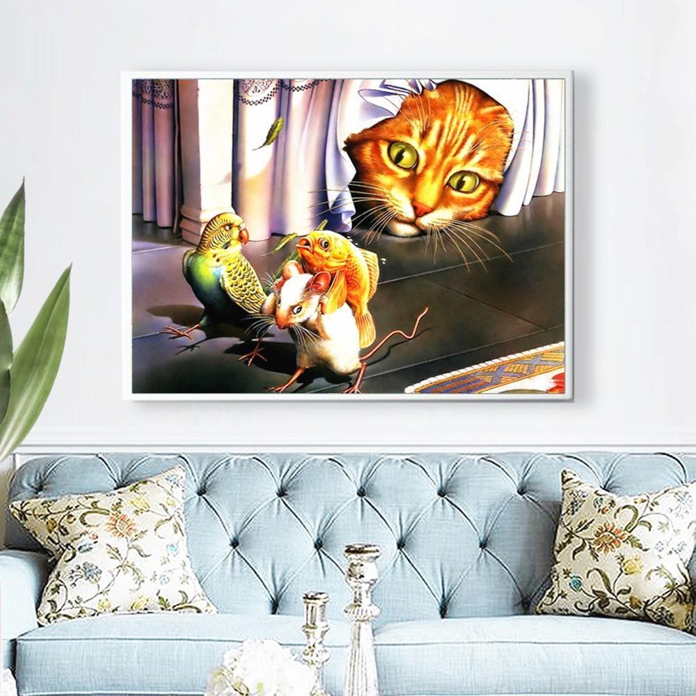 Diamant-Stickerei, Tiere, Diamant-Mosaik, vollständige Darstellung, Katze, Diamant-Gemälde, runde Steine, Bild