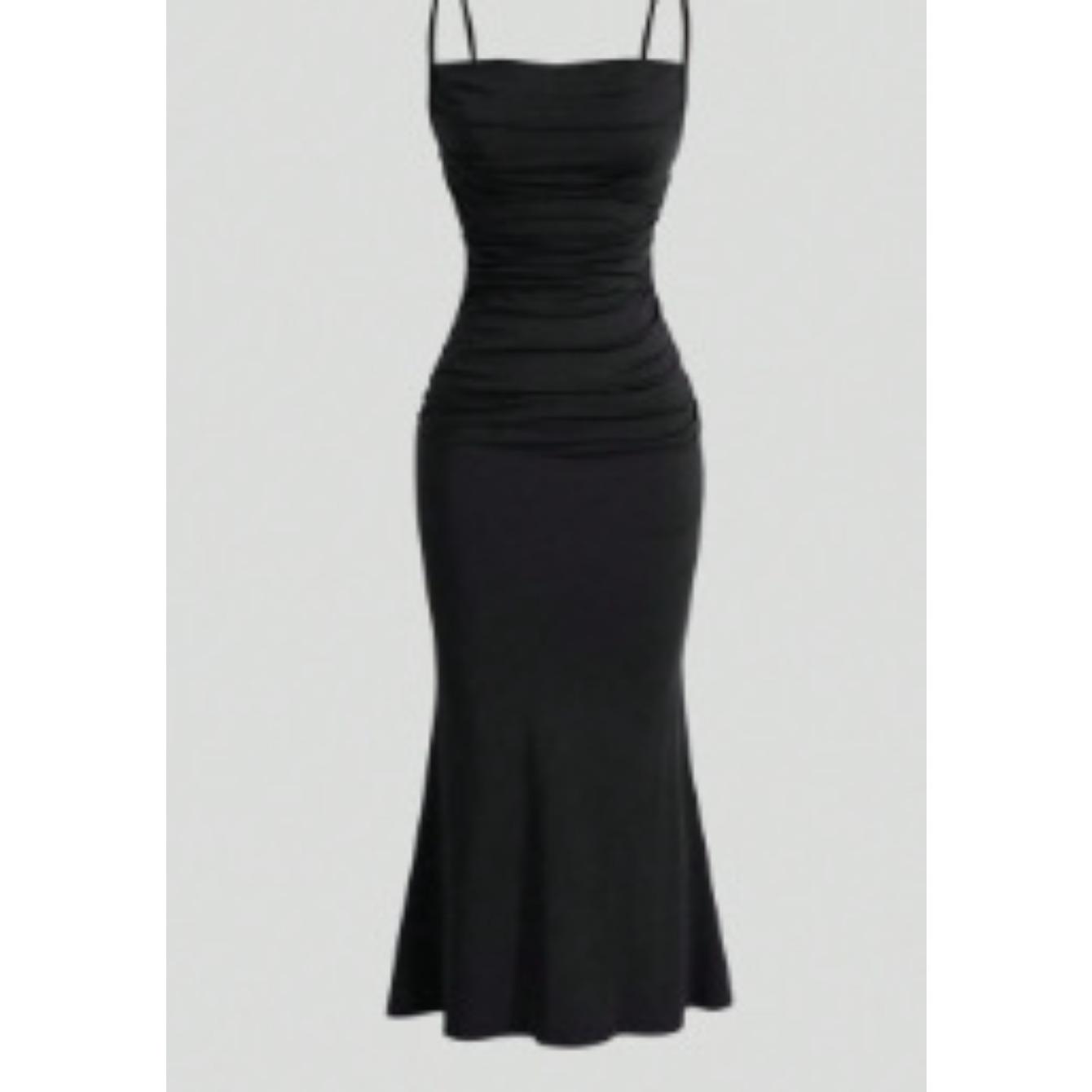 women s Sexy Solid Color Ruched Spaghetti Strap High Waist Bodycon Mermaid Long Maxi Dress Club Party Dress XS