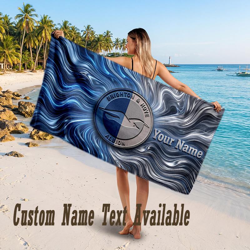Brighton & Hove Albion Football Design Beach Towel Custom Text Large Towel for Beach Vacation