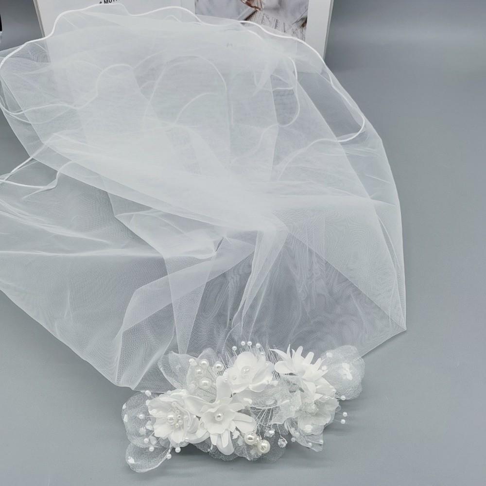 Double Layer Bridal Veil White Pearl Edged Wedding Veil Elegant Pearl Veil Wedding Bridal Party