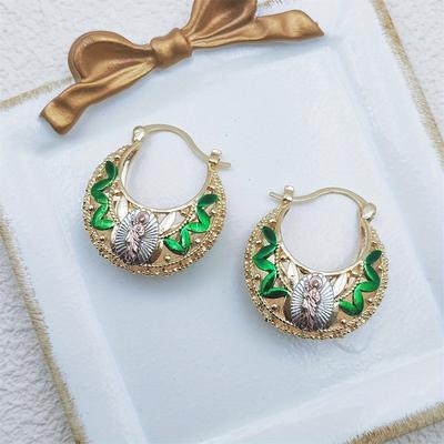 Vintage Creative Hand Carved Hollow Golden Plated Hoop Earrings for Women Bohemian Style Banquet Festival Jewelry Crafts
